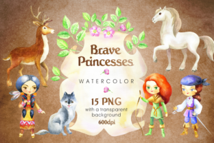 Brave Princesses Watercolor Set Illustrations