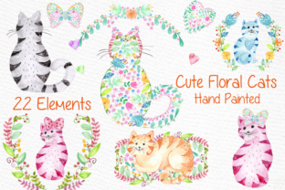 Cute Watercolor Cats & Floral Illustrations