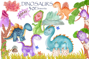 Dinosaur Watercolor Clipart & Illustrations