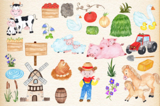 Farm Animals, Watercolor Clipart & Illustrations