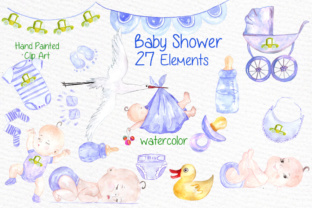 Watercolor Boy Baby Shower Clipart & Illustrations