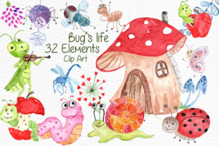 Watercolor Bugs Clipart Cricket Lady Bird