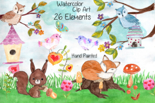 Watercolor Forest Animals Clip Art & Illustrations