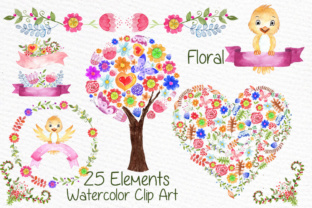 Watercolor Kids Floral Clipart & Illustrations