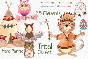 Watercolor Kids Tribal Clipart & Illustrations