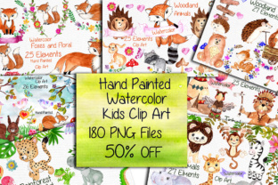 Watercolor Kids Wood Animals Illustrations