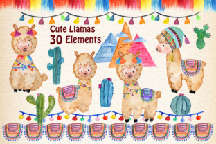 Watercolor Llama Clipart & Illustrations
