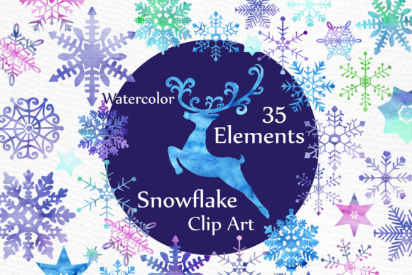 Watercolor Snowflakes Clipart & Illustrations