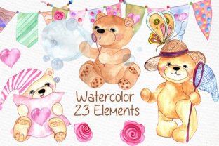 Watercolor Teddy Bear Clipart & Illustrations