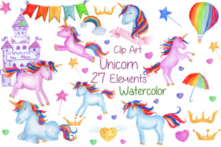 Watercolour Unicorns Clip Art Nursery Illustrations